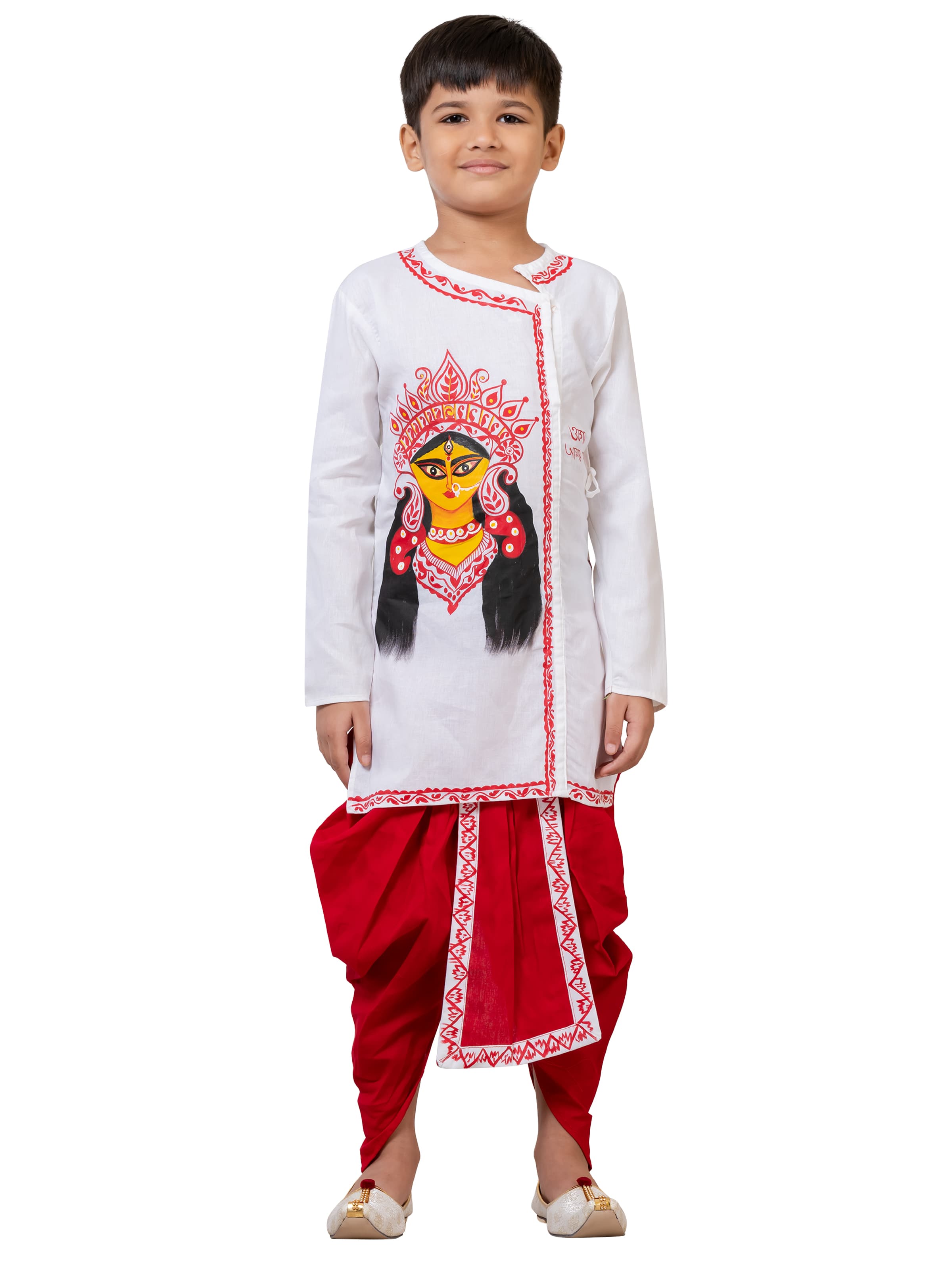 white & Red Hakoba Apllica Cotton Dhoti Kurta Baby Cloth