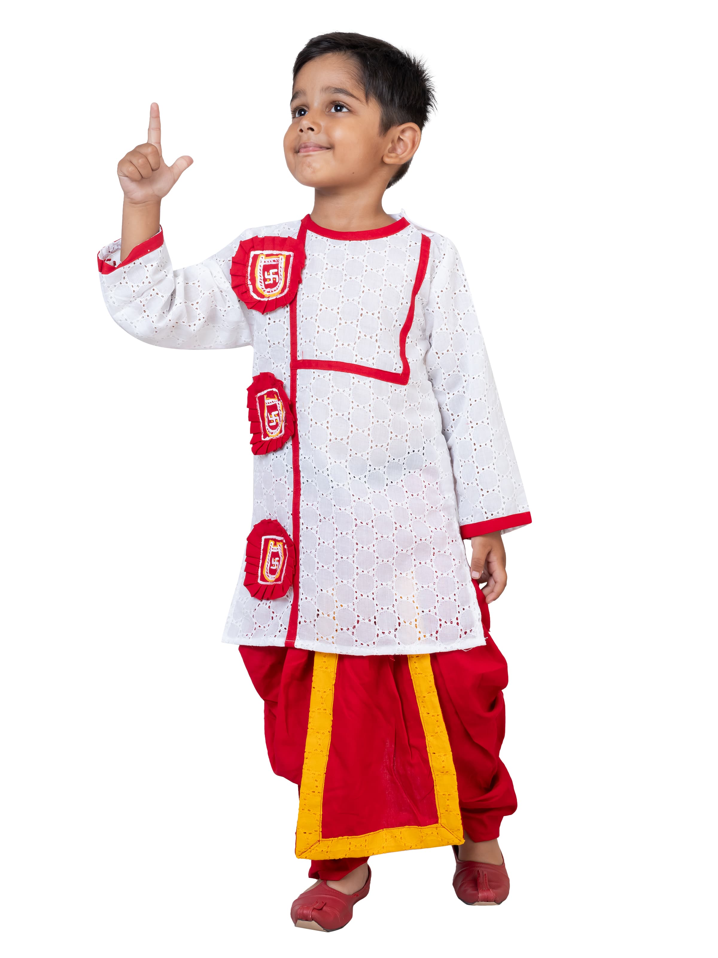 White Pure Handloom Work Hakoba Kids Kurta Dhoti Pant From Bengal
