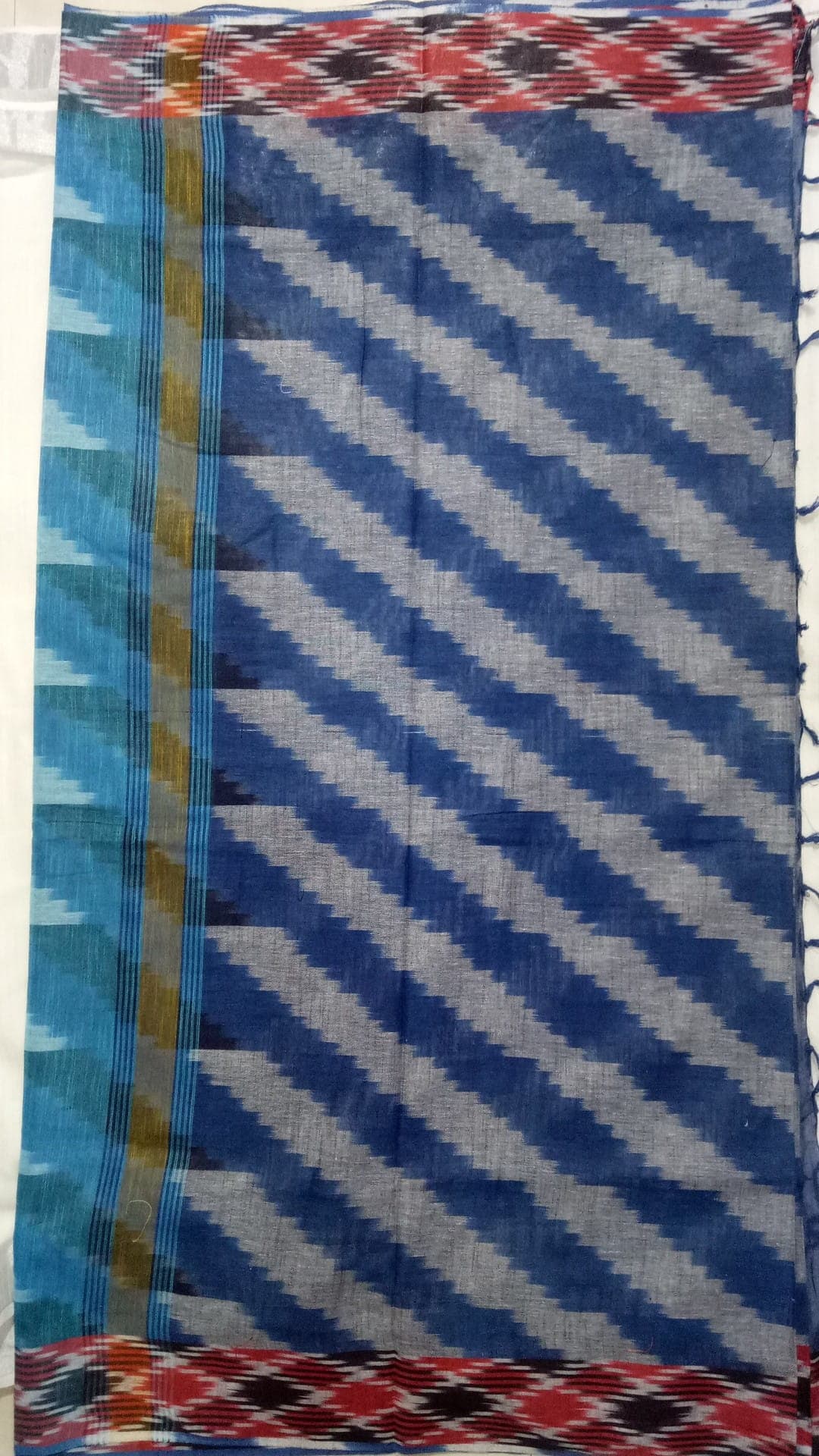 Blue & Grey Ikkat Cotton Saree