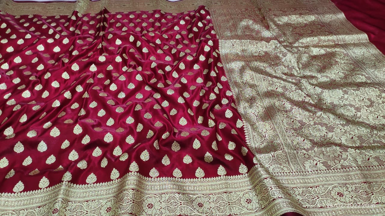 Maroon Satin Silk Butta Design Saree From Banarasi