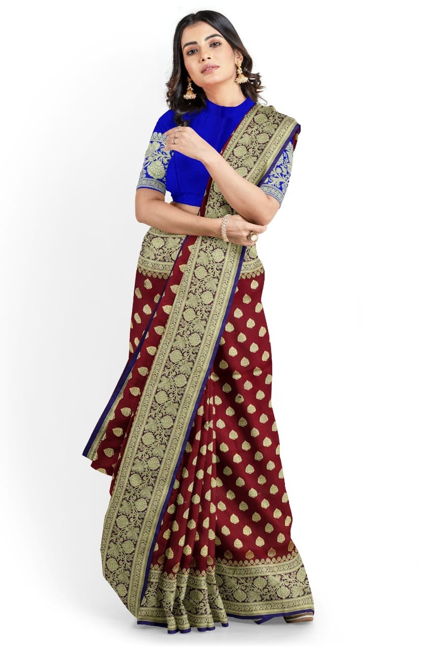 Maroon Satin Silk Butta Design Saree From Banarasi