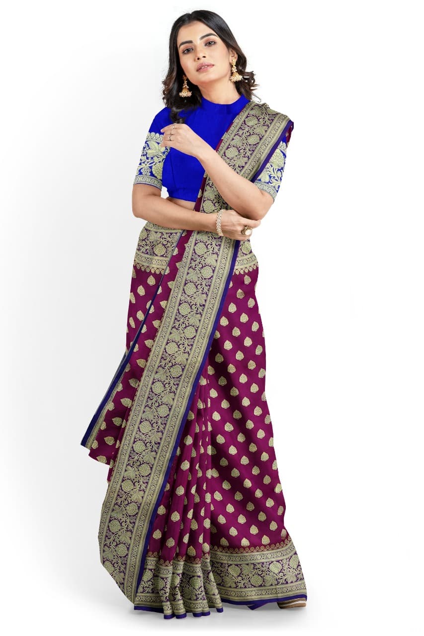 Magenta Satin Silk Saree From Banarasi