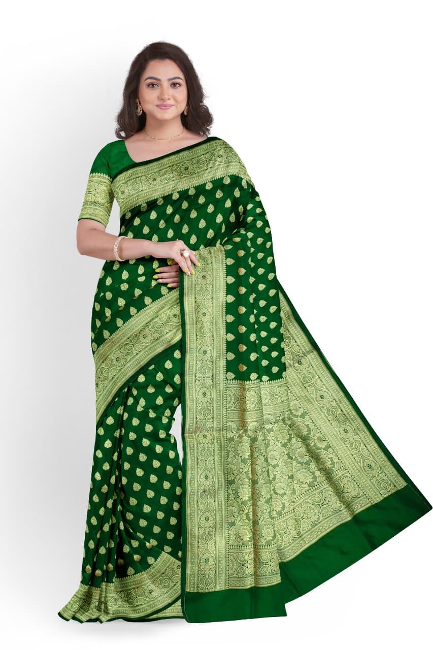Green Satin Silk Saree From Banarasi