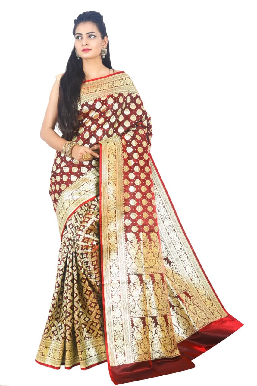 Garnet Satin Silk From Banarasi Saree