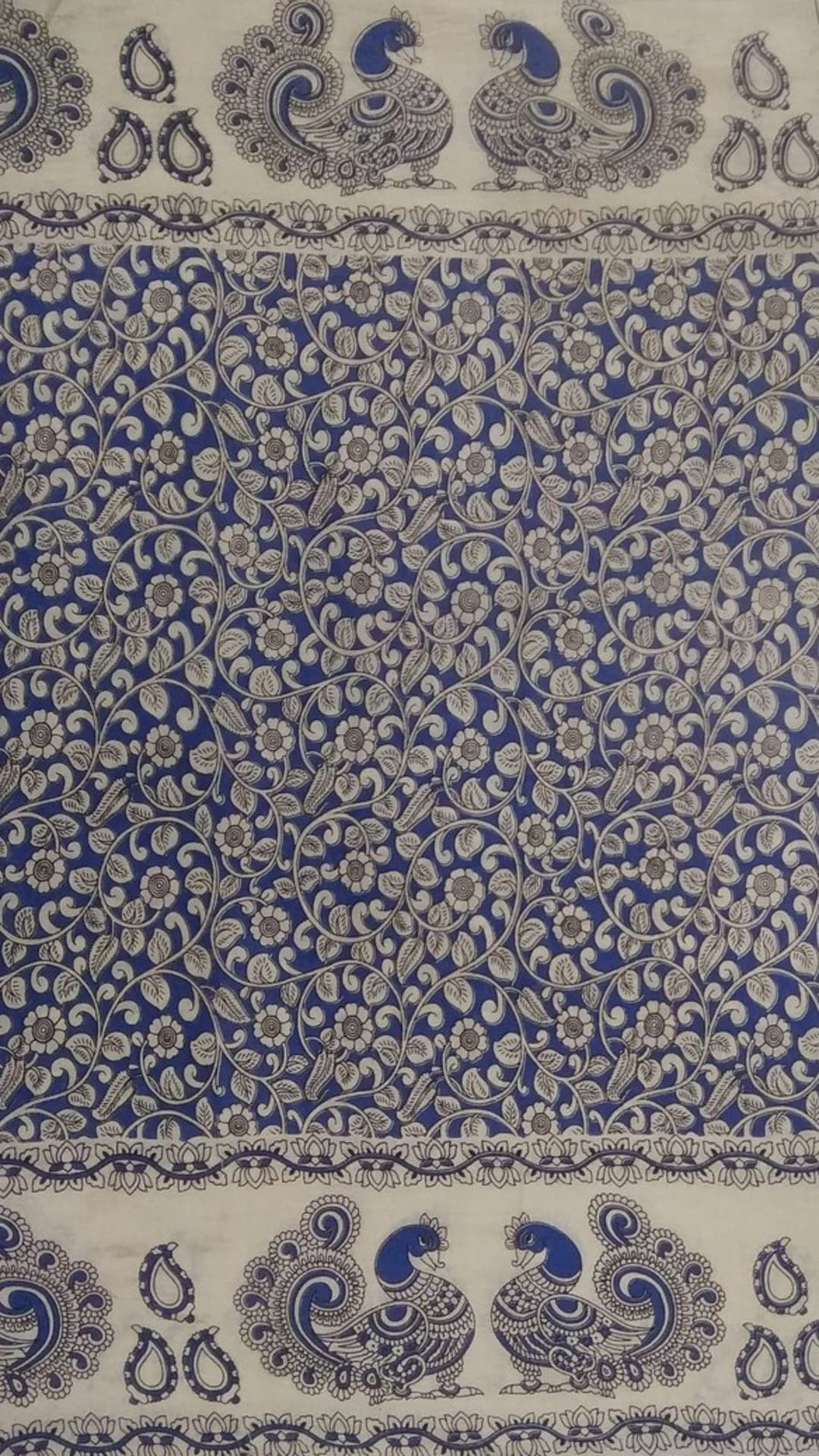 Dark Blue & Offwhite Kalamkari Cotton Saree