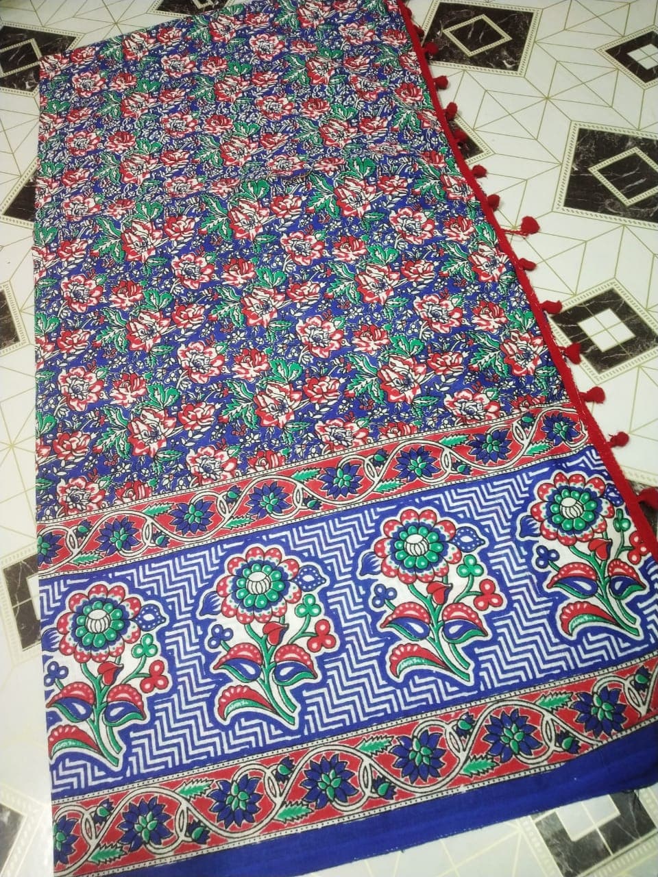 Multi Color Kolomkari Cotton Saree From Bengal