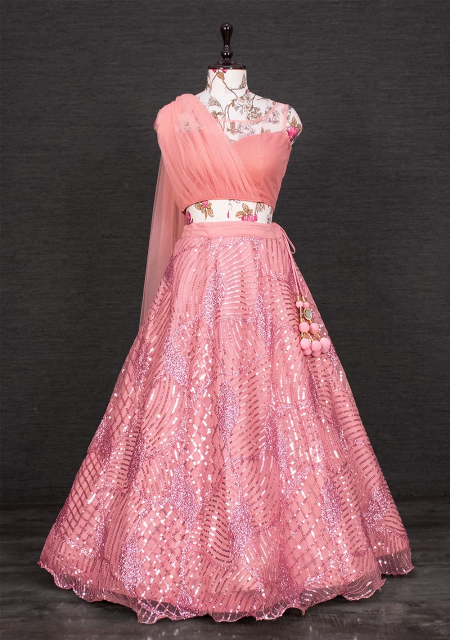 Pink Lehenga Styled With Fancy Blouse