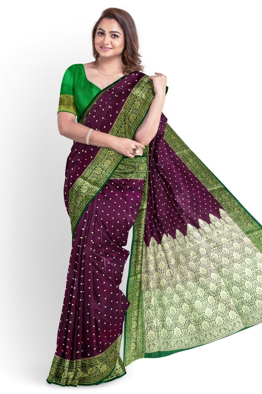 Wine Banarasi Art Silk Saree From Banaras