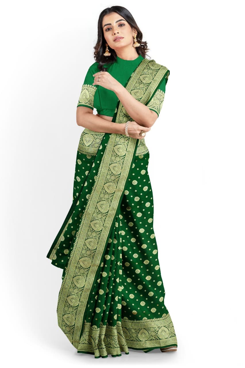Bottel Green Art Silk Saree From Bengal