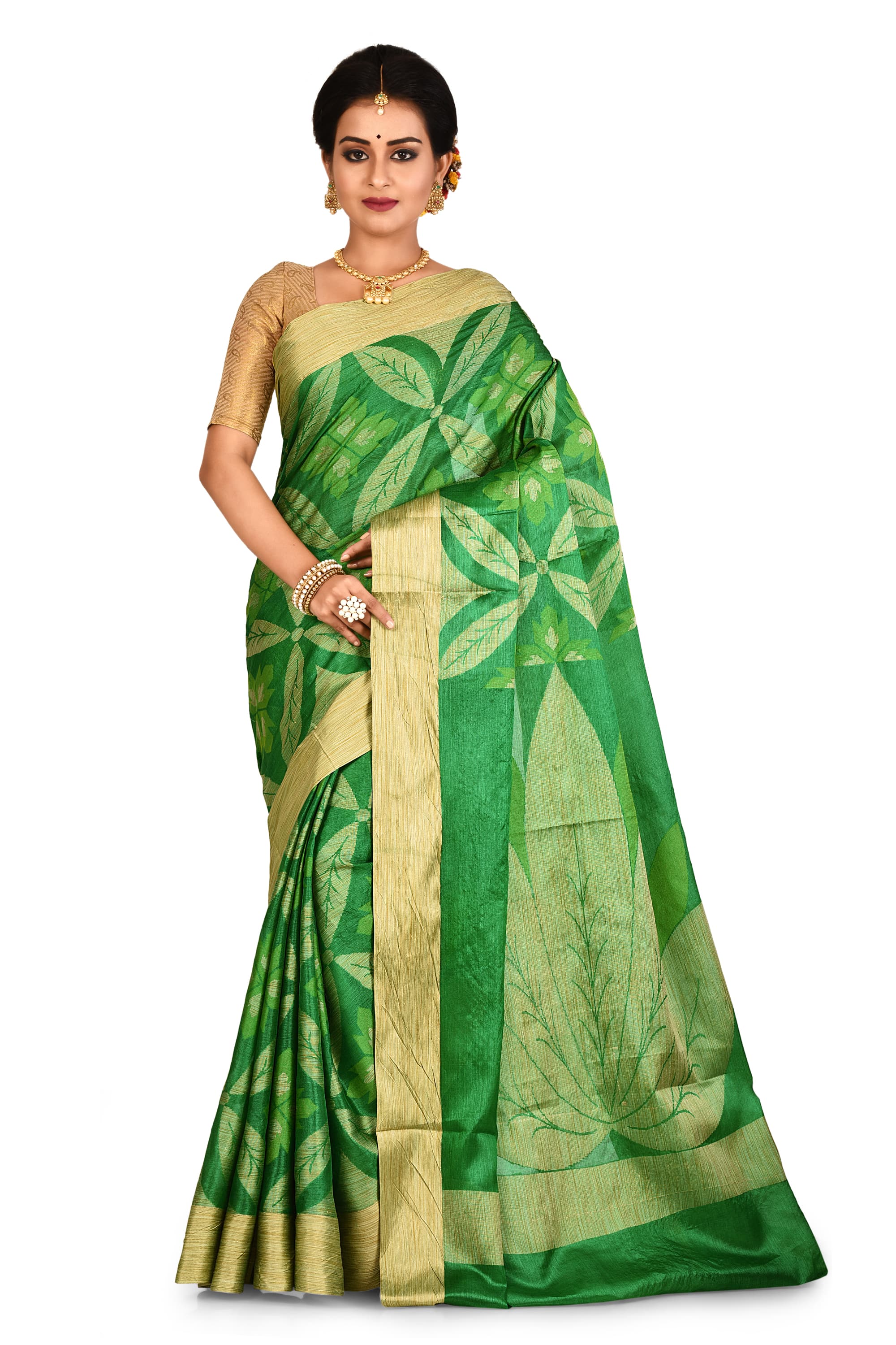 Green Leaf Design Pure Silk Saree