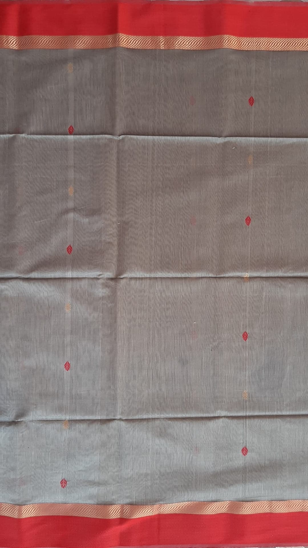 Red & Grey Buti Maheshwari Saree