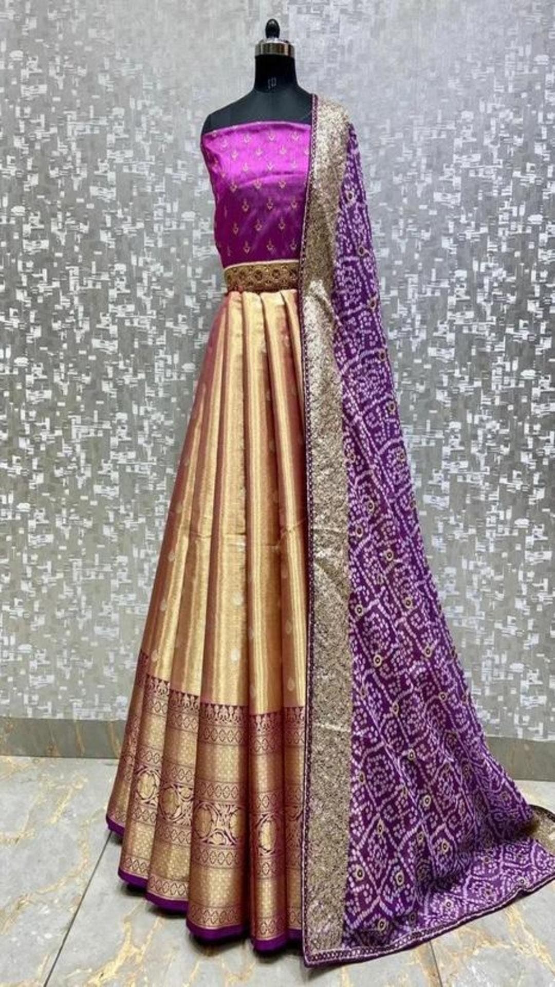 Violet Kanjivaram Silk Zari Lehenga With Blouse Along With Heavy Embroidery Zari Work Dupatta