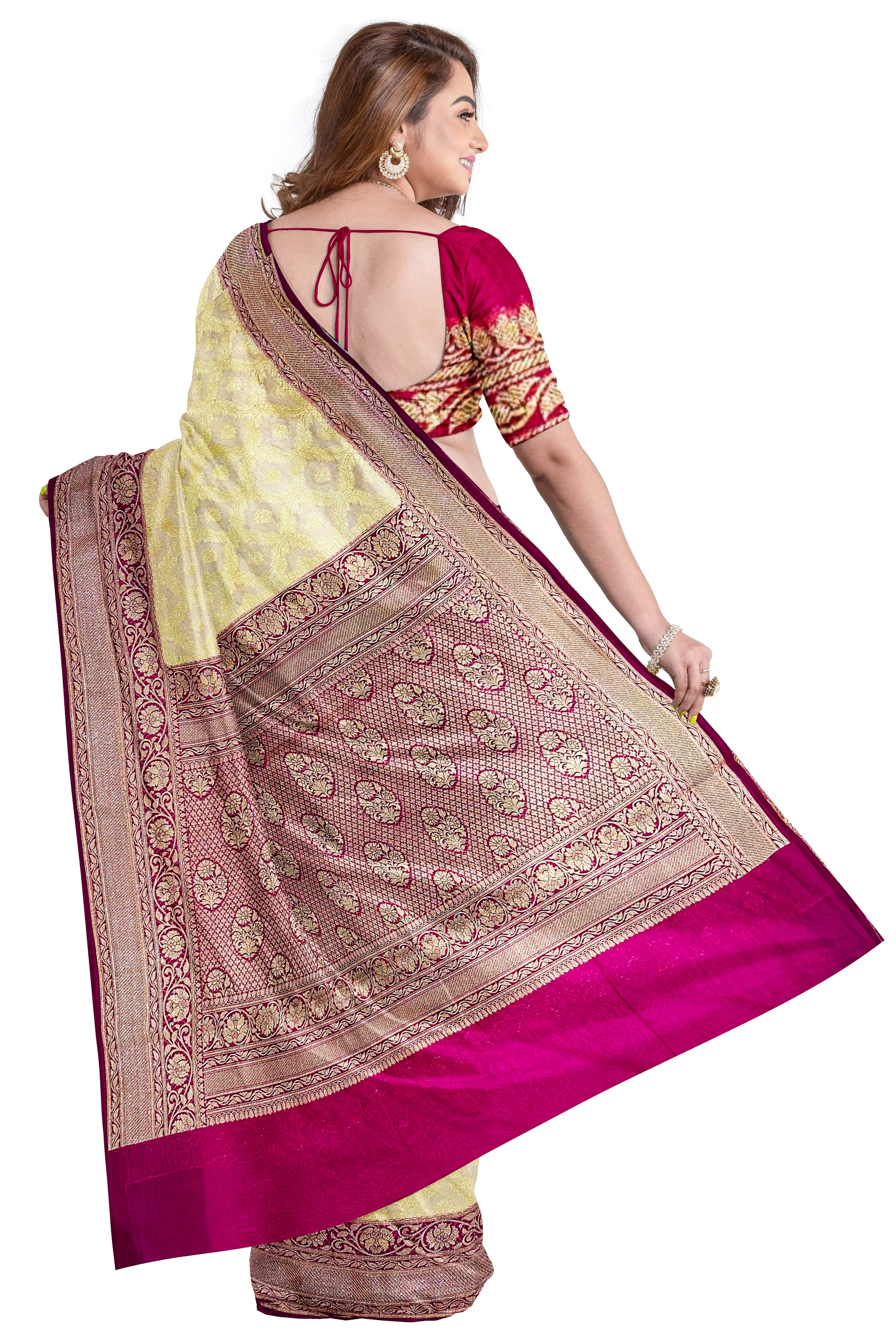 Rani Cream semi Georgette Banarasi saree