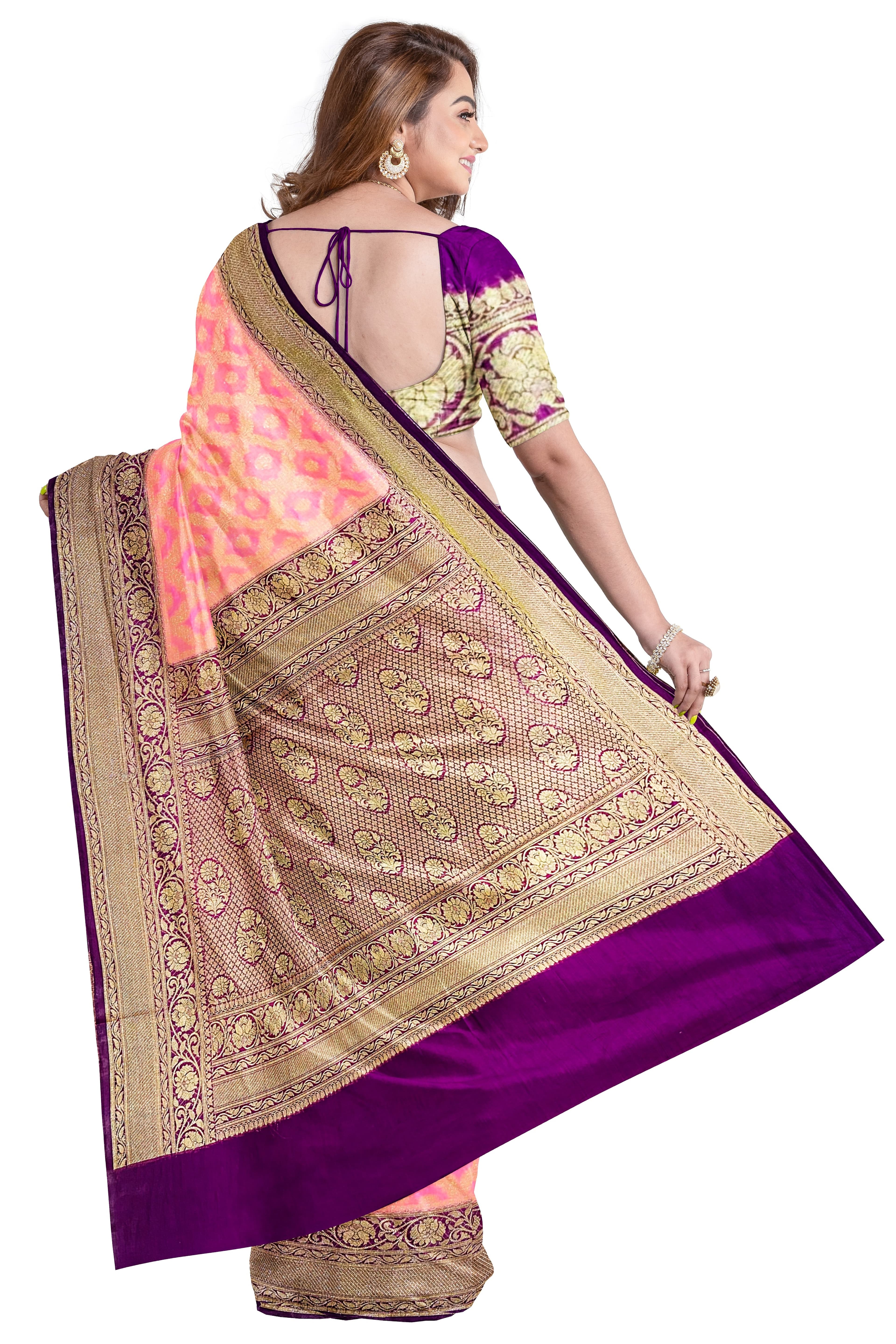 Pink Magenda Semi Georgette Banarasi Saree