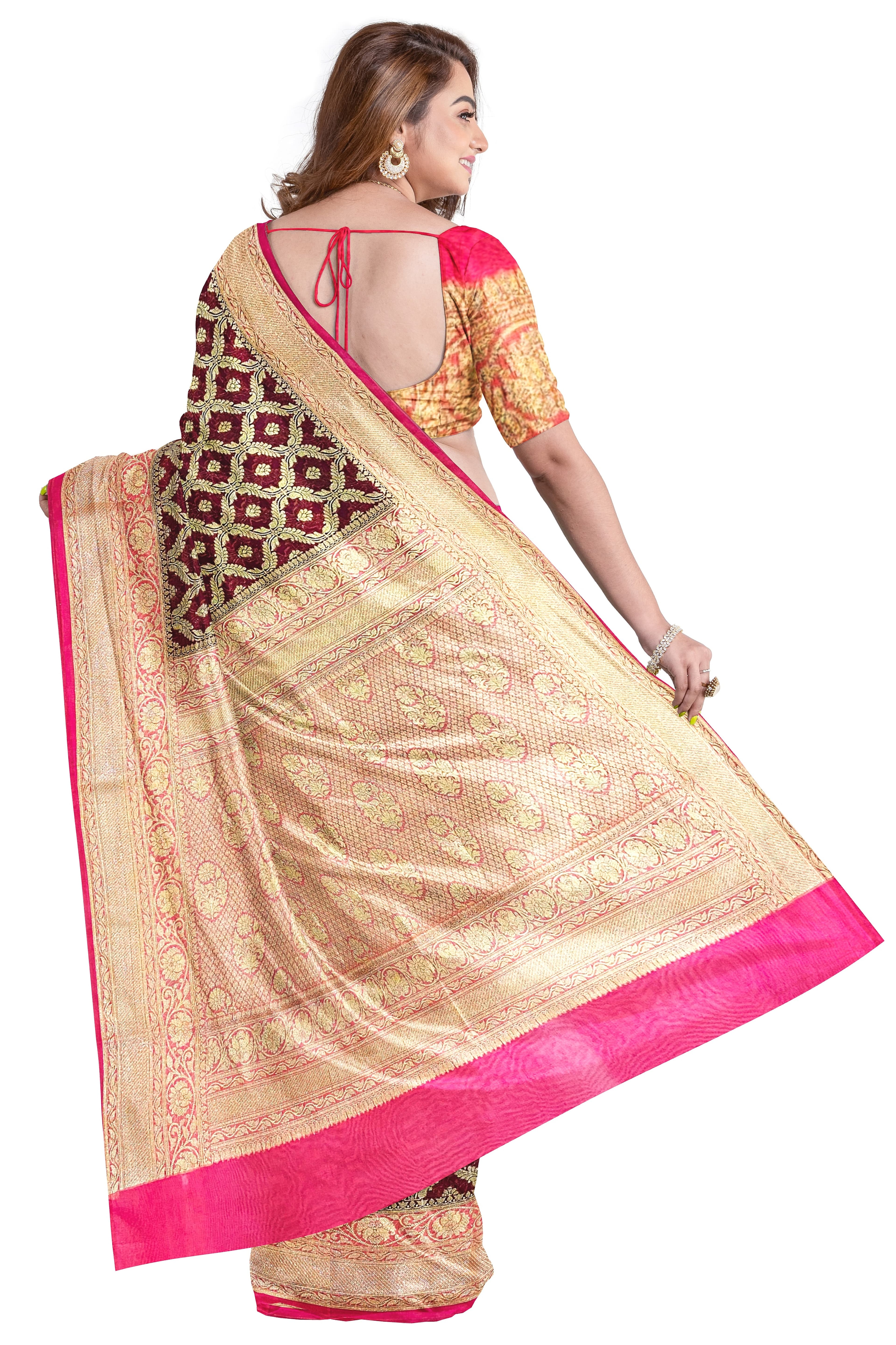 Maroon Rani Semi Georgette Banarasi saree