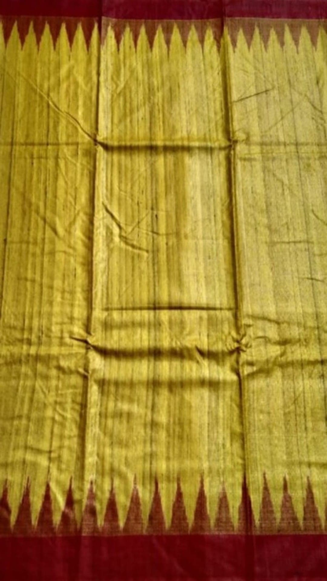 Yellow & Red Tussar Ghicha Silk Saree