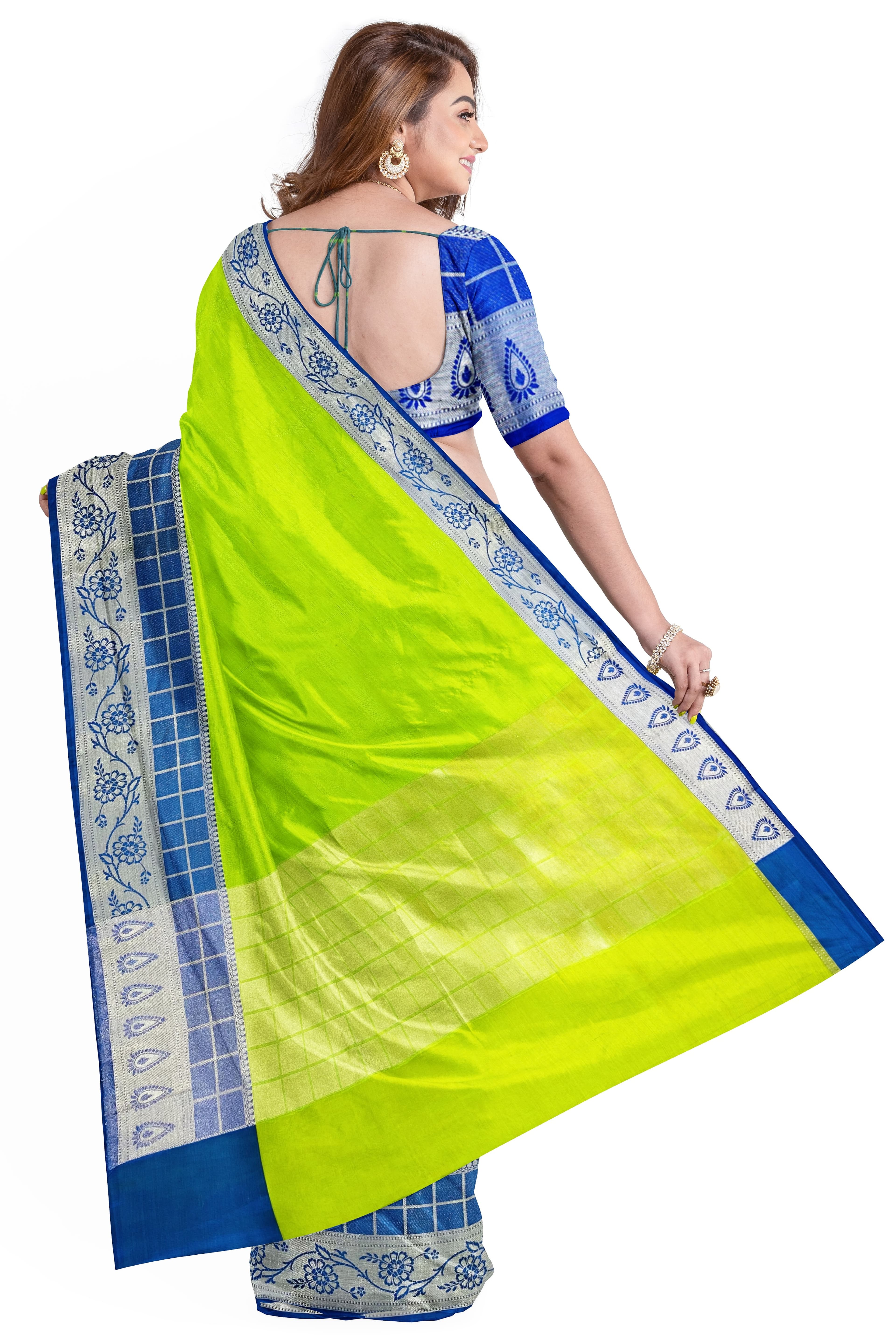Mint Green Blue Kora Silk Banarasi Saree