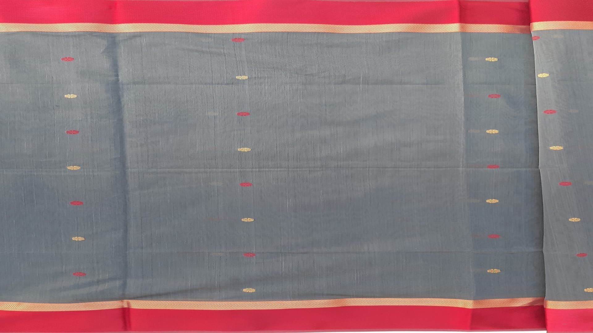 Red ,GreyTraditional ButI cotton silk saree.