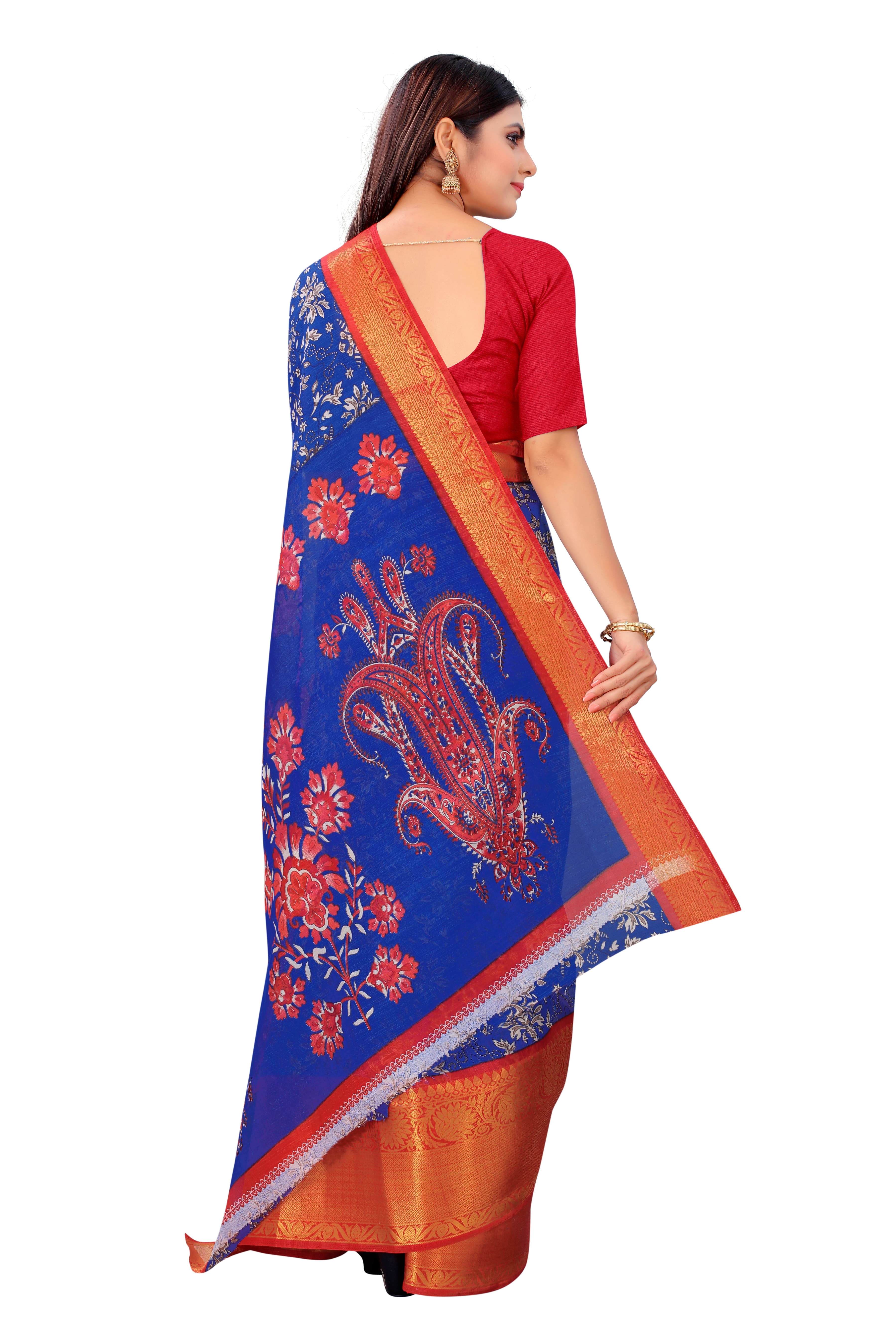 Mahastree Navy Blue Maheshwari Kalamkari Saree