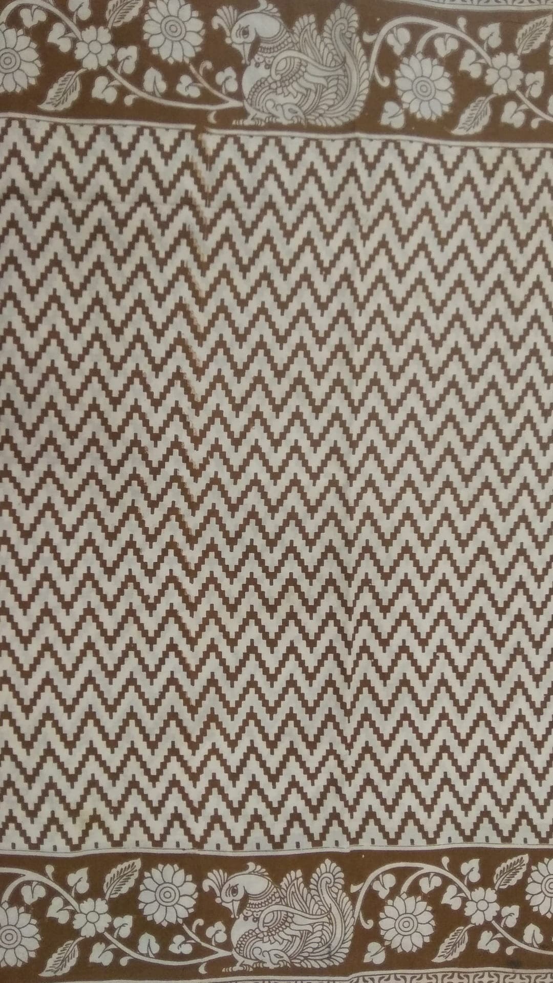 Coffee Brown & Offwhite Kalamkari Cotton Saree