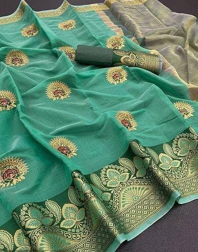 Green Cotton Silk Zari Work Saree From Banaras